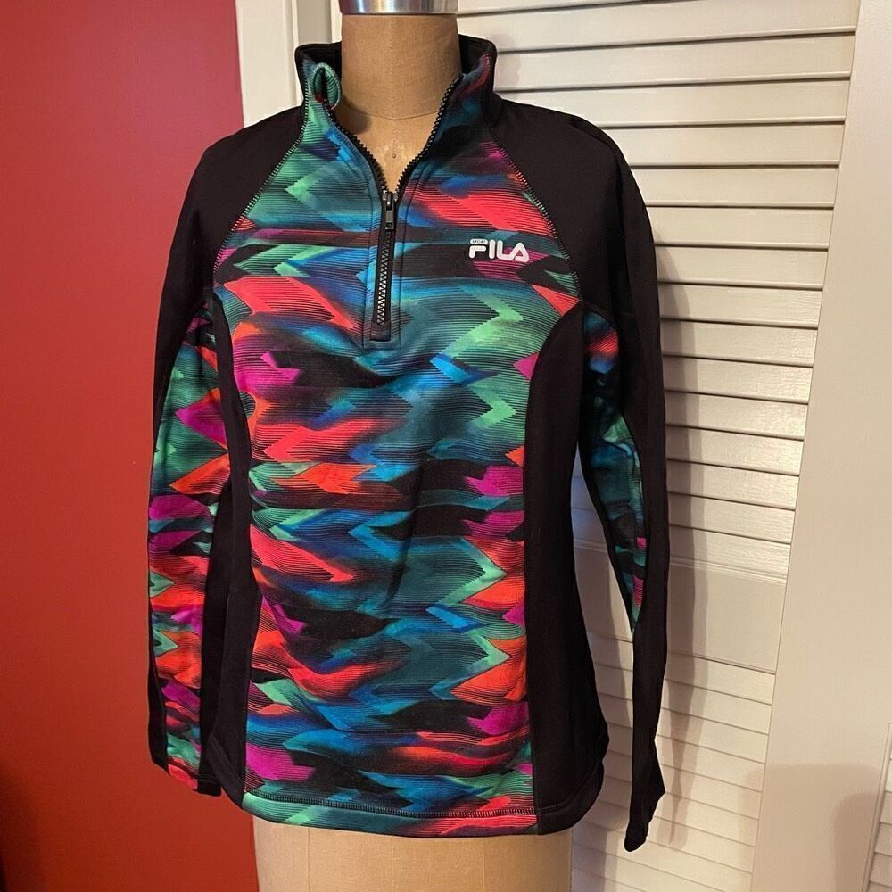FILA | black multicolor fleece 3/4 zip M